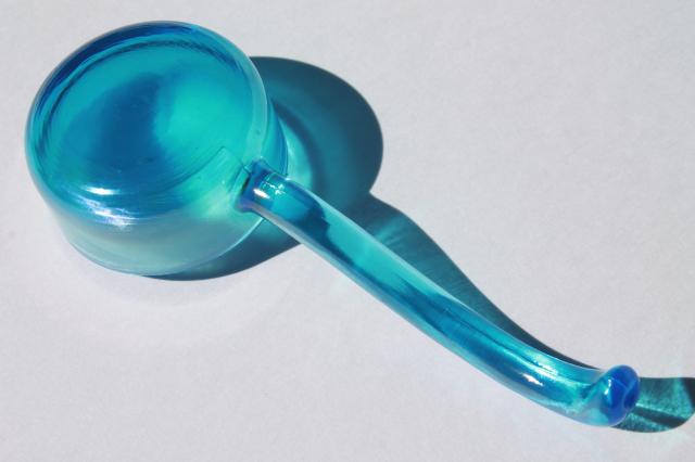 photo of celeste blue Fenton glass sauce dish ladle or mayo spoon, vintage stretch glass #4