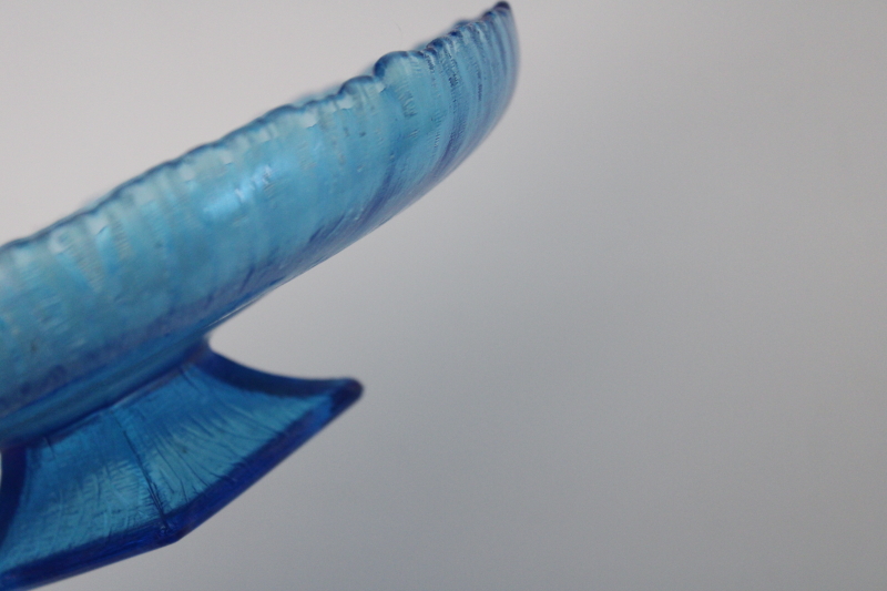 photo of celeste blue iridescent stretch glass, vintage Northwood glass square footed compote bowl #5