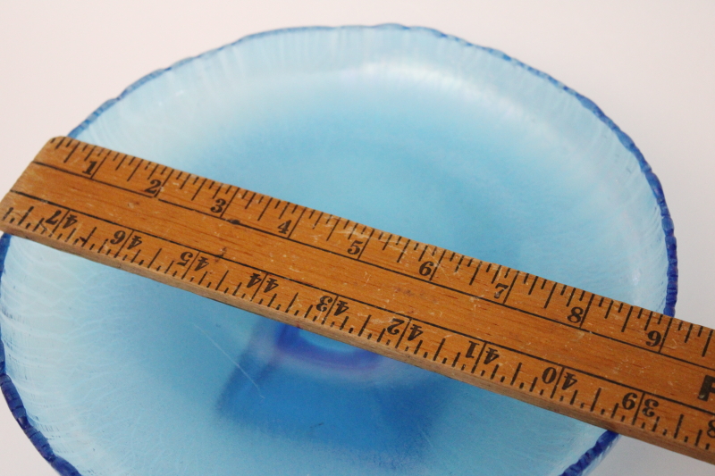 photo of celeste blue iridescent stretch glass, vintage Northwood glass square footed compote bowl #6