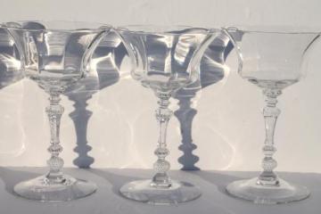 catalog photo of champagne glasses, vintage crystal clear Cambridge gadroon blank stems, rose point shape