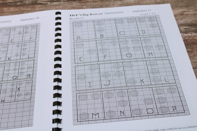 photo of charted alphabets for needlework, letters in 60 plus styles for knitting duplicate stitch #2