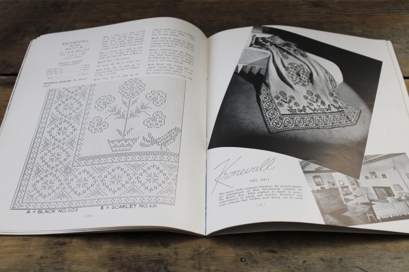 photo of charted designs for crochet vintage Minerva Afghans book, needlework patterns booklet 1939  #7
