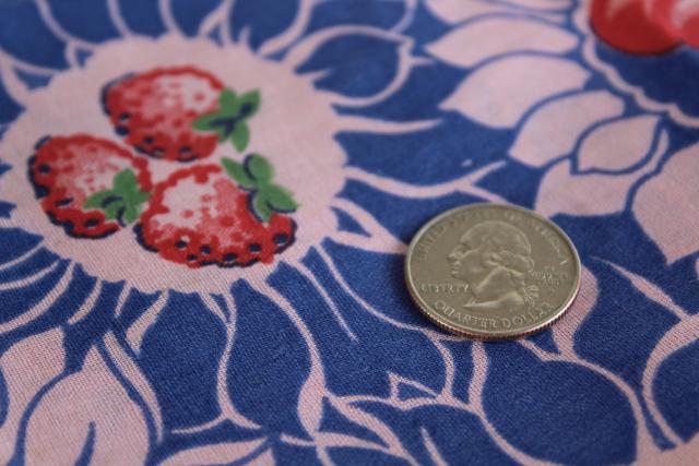 photo of cherries berries light cotton fabric, mid-century vintage pink red blue fruit print #3