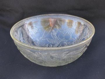 catalog photo of cherries pattern vintage pressed glass serving bowl, embossed cherry fruit