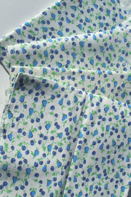 photo of cherries & pears blue and white print cotton feedsack fabric, 40s 50s vintage #3