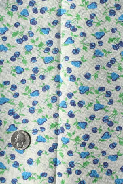 photo of cherries & pears blue and white print cotton feedsack fabric, 40s 50s vintage #4