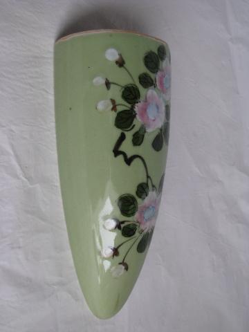 photo of cherry blossom or plum blossoms on celadon green, large ceramic wall pocket vase #2