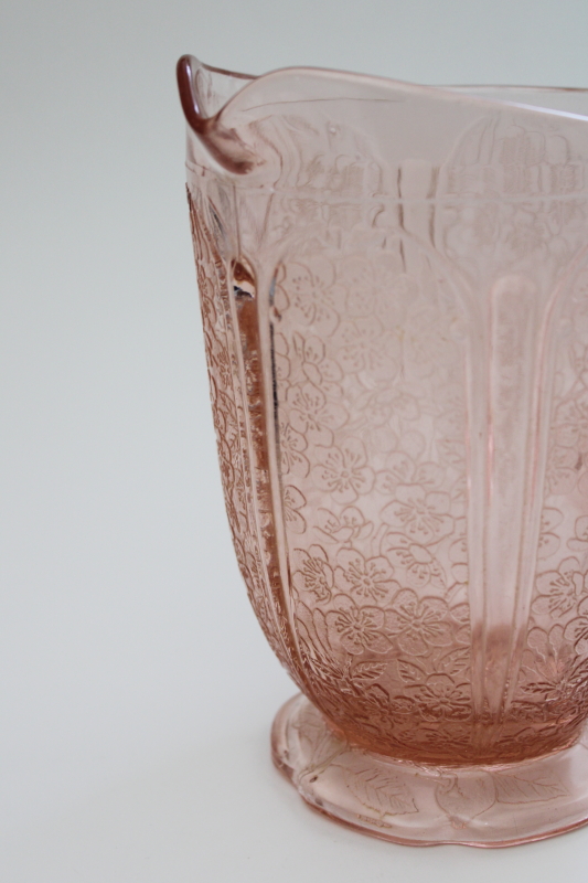 photo of cherry blossom pink depression glass pitcher w/ flaw, 1930s vintage Jeannette glass #2