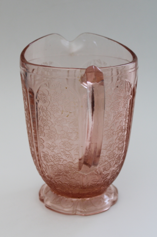 photo of cherry blossom pink depression glass pitcher w/ flaw, 1930s vintage Jeannette glass #3