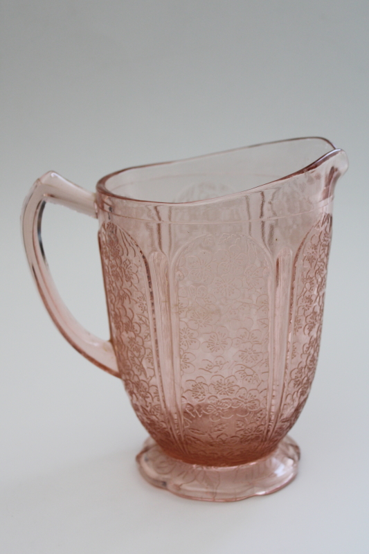 photo of cherry blossom pink depression glass pitcher w/ flaw, 1930s vintage Jeannette glass #5