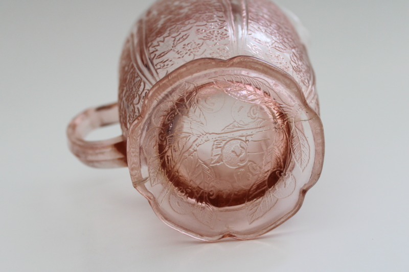 photo of cherry blossom pink depression glass pitcher w/ flaw, 1930s vintage Jeannette glass #6