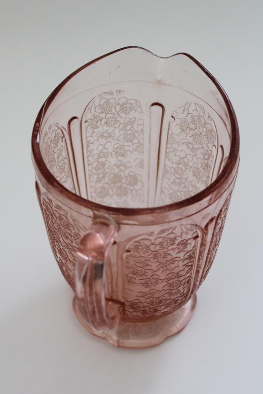 photo of cherry blossom pink depression glass pitcher w/ flaw, 1930s vintage Jeannette glass #7