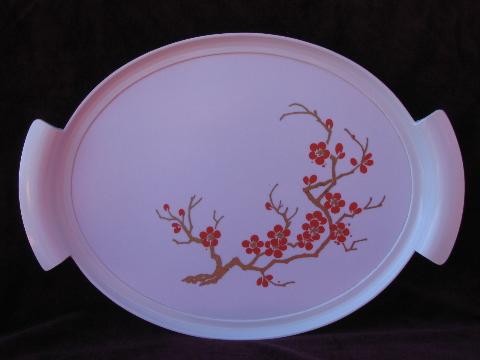 photo of cherry blossoms print melmac tray, mid-century mod vintage melamine #1