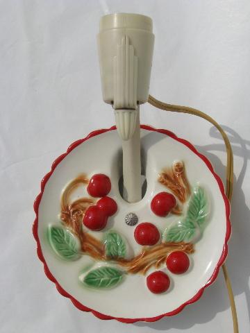 photo of cherry branch vintage china wall sconce lamp, painted red cherries #2