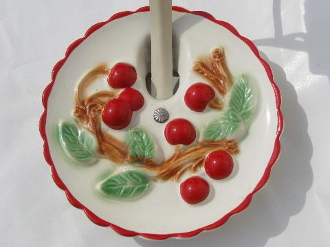 photo of cherry branch vintage china wall sconce lamp, painted red cherries #3