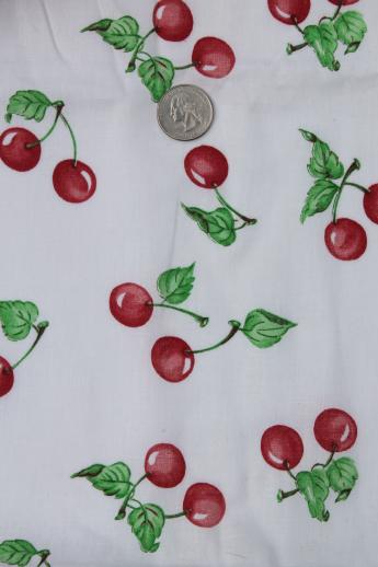 photo of cherry bunch print cotton quilting fabric w/ red cherries, green leaves on white #1