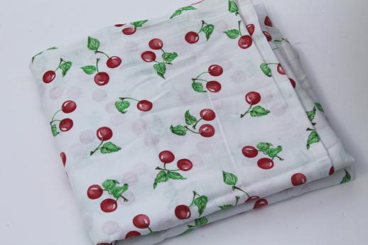 photo of cherry bunch print cotton quilting fabric w/ red cherries, green leaves on white #3