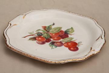 catalog photo of cherry bunch red cherries vintage Harker ware china serving plate w/ tray handles