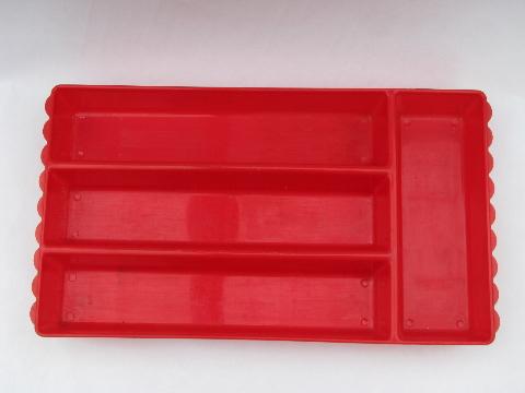 photo of cherry red vintage 1940s-50s plastic kitchenware, flatware tray etc. #2