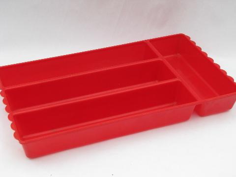 photo of cherry red vintage 1940s-50s plastic kitchenware, flatware tray etc. #3