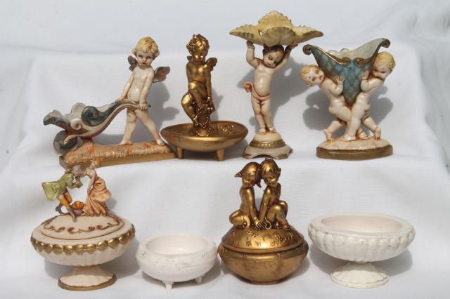 photo of cherubs & baby angels Depose Italy vintage composition plastic egg shaped boxes & stands for eggs #1