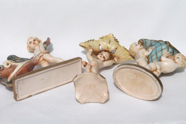 photo of cherubs & baby angels Depose Italy vintage composition plastic egg shaped boxes & stands for eggs #4