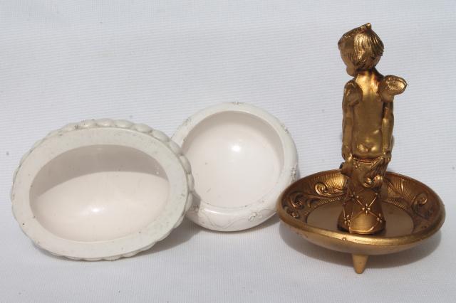 photo of cherubs & baby angels Depose Italy vintage composition plastic egg shaped boxes & stands for eggs #7