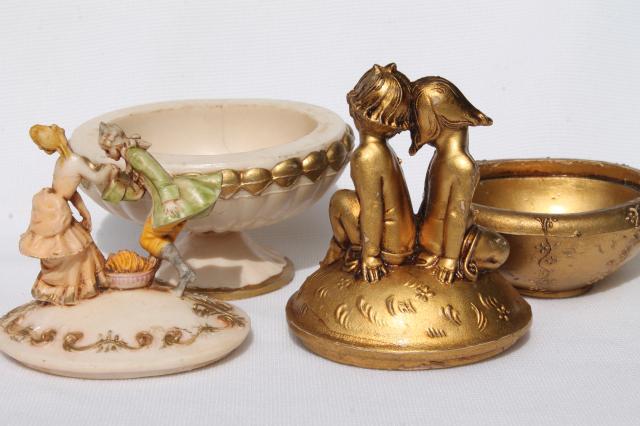 photo of cherubs & baby angels Depose Italy vintage composition plastic egg shaped boxes & stands for eggs #12