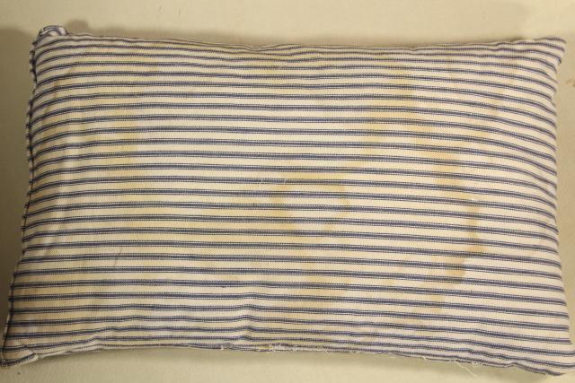 photo of chicken feather pillows in primitive grubby vintage cotton ticking #10