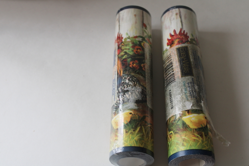 photo of chickens, rooster, hen & chicks print wallpaper border 2 sealed rolls rare discontinued Chesapeake print  #2