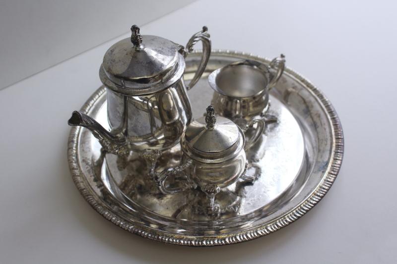 photo of child's size vintage silver plated tea pot set, tea party toy doll dishes #4