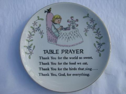 photo of child's grace for meals, vintage table prayer plate w/ child & verse #1