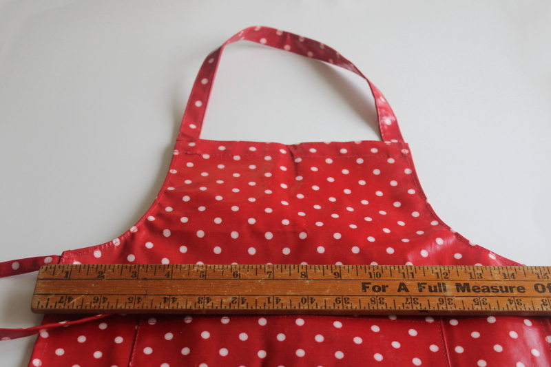 photo of child's size bakers apron, red & white polka dots print oilcloth cotton bib apron  #2