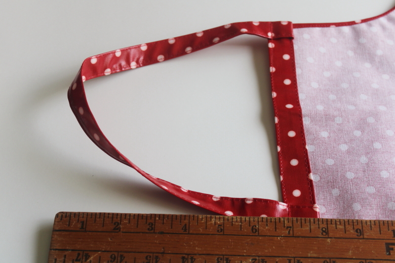 photo of child's size bakers apron, red & white polka dots print oilcloth cotton bib apron  #3