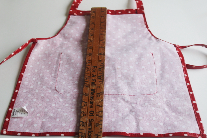 photo of child's size bakers apron, red & white polka dots print oilcloth cotton bib apron  #4