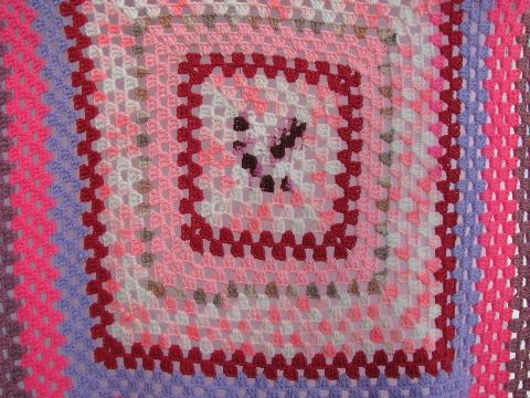 photo of child's size throw or blanket, vintage crochet granny square afghan - pink! #2