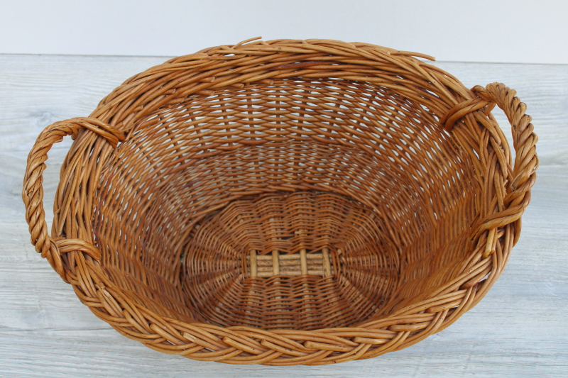 photo of childs size vintage wicker laundry basket, rustic farmhouse style gathering basket #2
