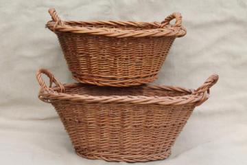 catalog photo of child's size vintage wicker laundry baskets for washing doll clothes on wash day