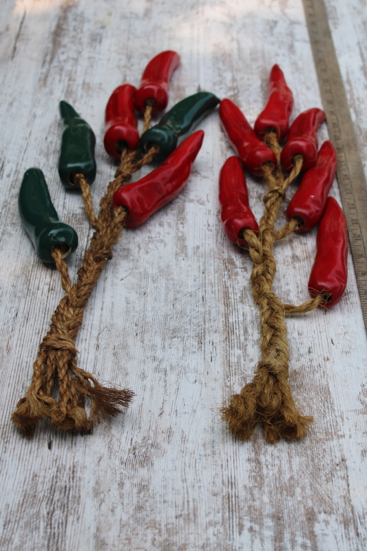 photo of chile pepper ristras handmade ceramic peppers, strings of green red chilies on rope #6