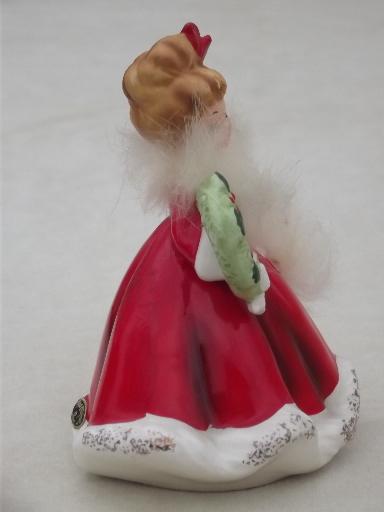 photo of china Christmas lady figurine w/ real furs and holly, 50s vintage Japan #2