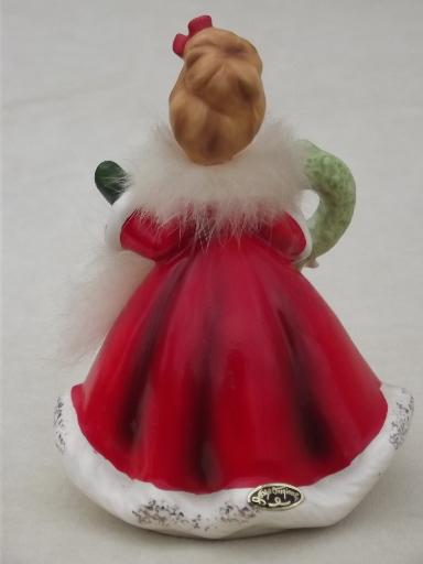 photo of china Christmas lady figurine w/ real furs and holly, 50s vintage Japan #3