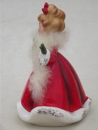 photo of china Christmas lady figurine w/ real furs and holly, 50s vintage Japan #4