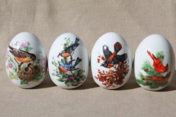 catalog photo of china egg set w/ birds of spring, summer, fall, winter - vintage Avon collectible eggs