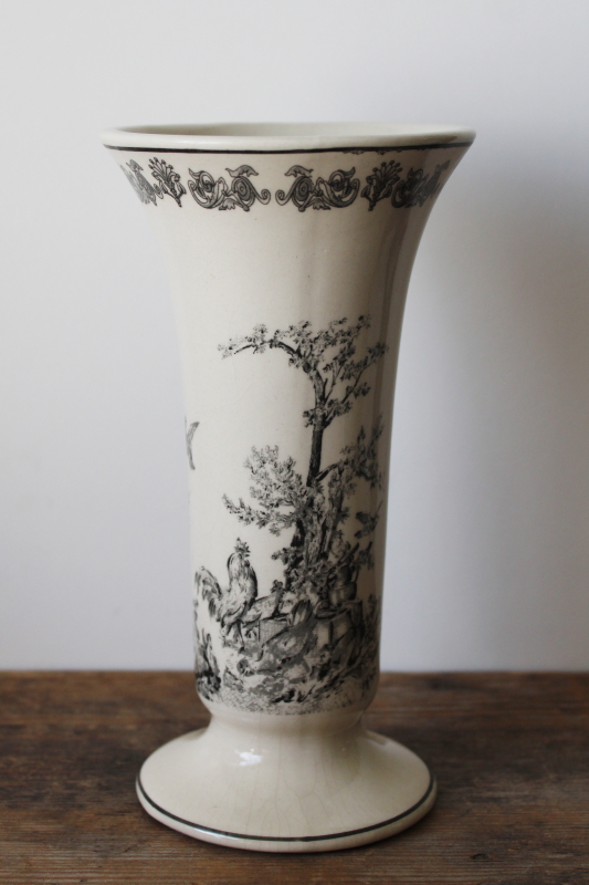 photo of china vase w/ black toile transferware print rooster garden, aux au Provence french country style  #1