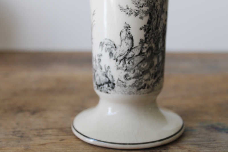 photo of china vase w/ black toile transferware print rooster garden, aux au Provence french country style #2