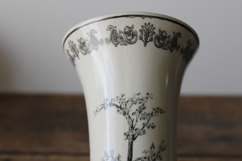 photo of china vase w/ black toile transferware print rooster garden, aux au Provence french country style #3