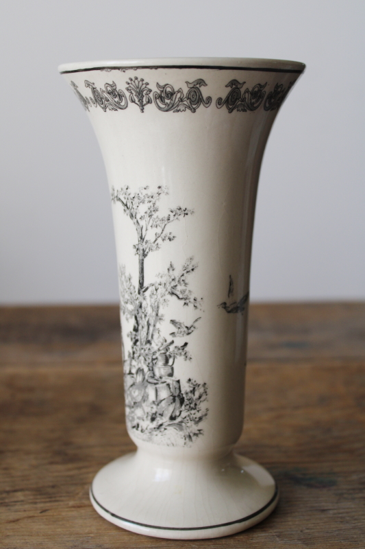 photo of china vase w/ black toile transferware print rooster garden, aux au Provence french country style #7