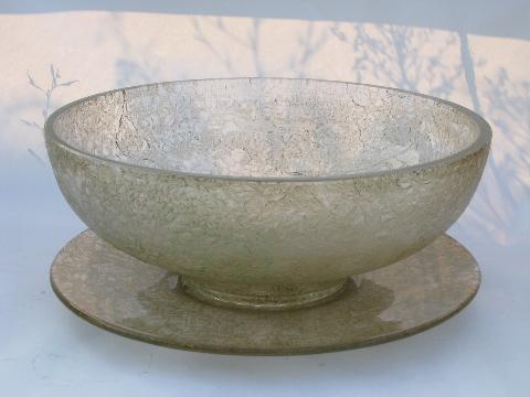 photo of chintz pattern pressed glass, huge heavy bowl & plate, gold over crystal #1