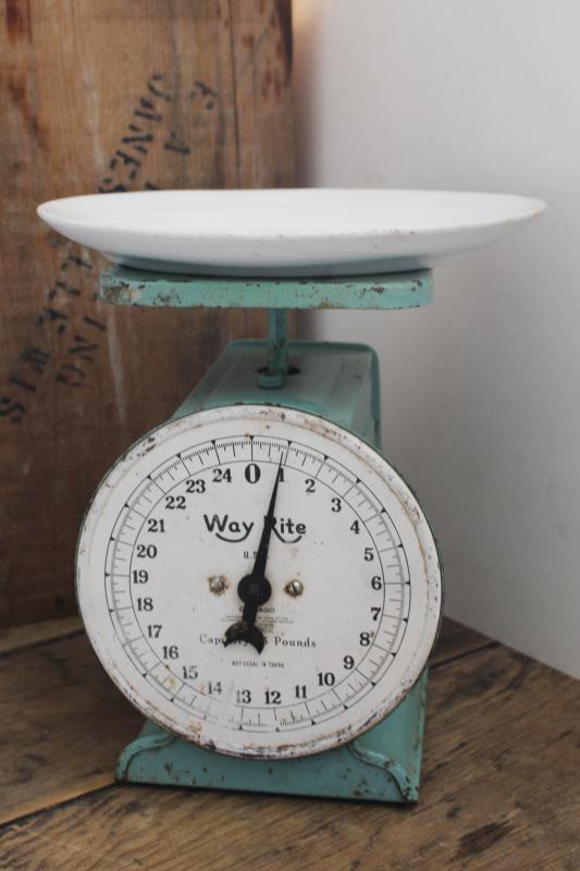 photo of chippy mint green paint vintage Way-Rite kitchen scale modern farmhouse decor #3