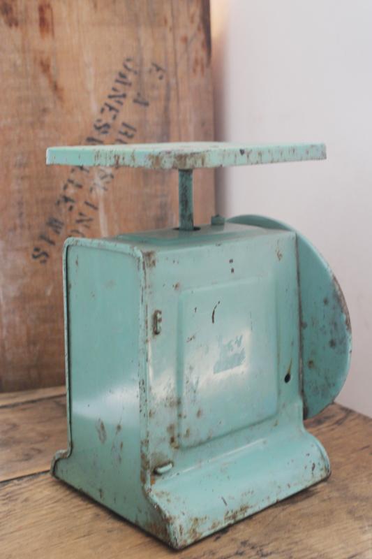 photo of chippy mint green paint vintage Way-Rite kitchen scale modern farmhouse decor #9